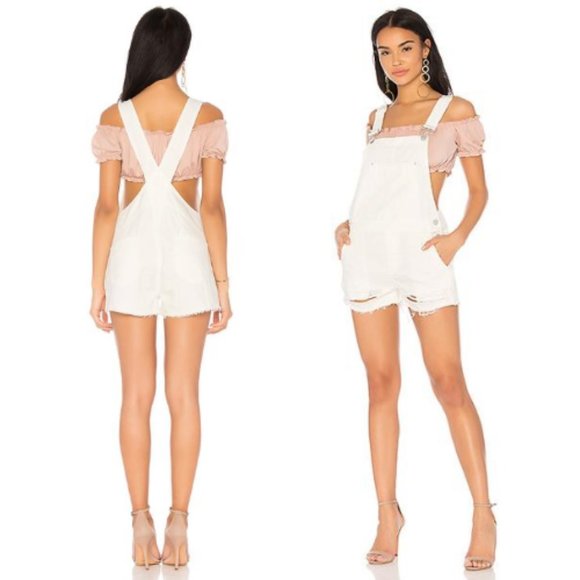 Blank NYC Origami White Distressed Overalls 30
